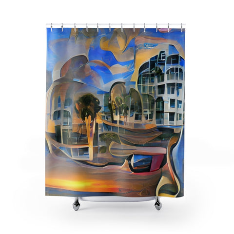 'Beach Drive' by Erik Hesson. Fabric Shower Curtain