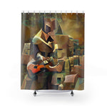 'The Guitarist No.3' by Erik Hesson. Fabric Shower Curtain